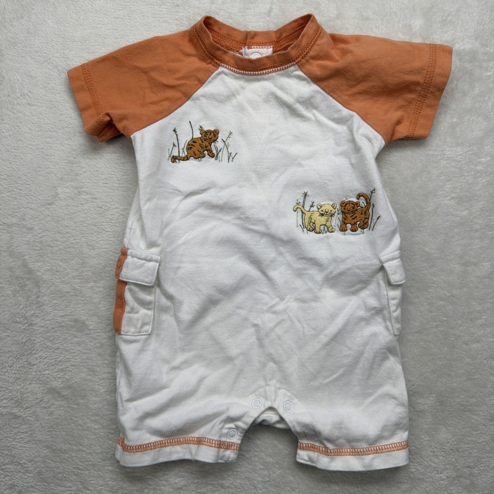 Janie and Jack‎ Layette Romper 0-3 Months Safari Animal Embroidered Baby Boy